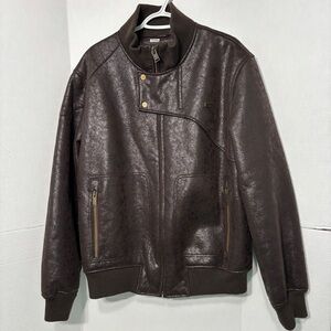 Sean John Men’s Fashion Faux Leather Jacket Dark Brown Faux Fur
